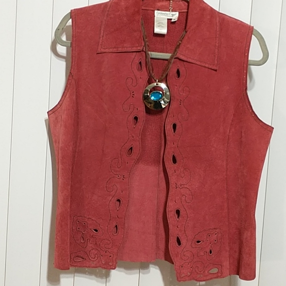 Coldwater Creek Suede Leather Vest Rust Womens Autumn Genuine Soft 100% Small - Picture 4 of 15